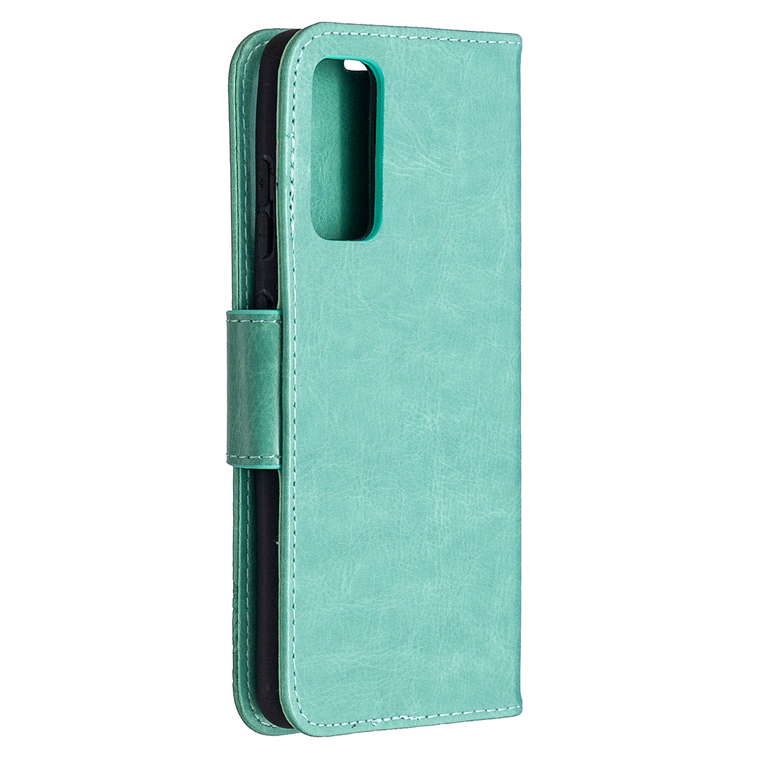 Imprint Butterflies with Wallet Leather Cover for Samsung Galaxy S20 FE 4G/FE 5G/S20 Lite/S20 FE 2022 - Green