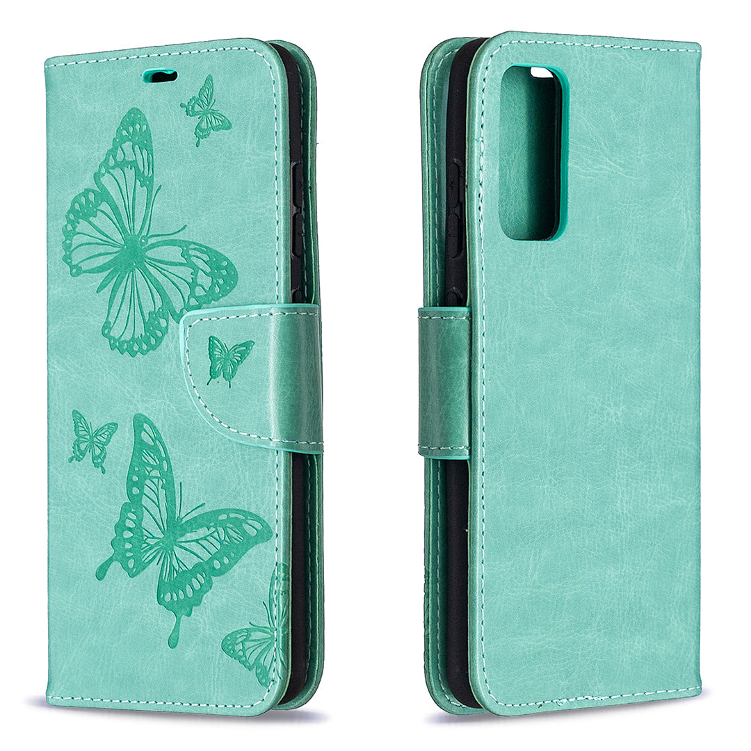 Imprint Butterflies with Wallet Leather Cover for Samsung Galaxy S20 FE 4G/FE 5G/S20 Lite/S20 FE 2022 - Green