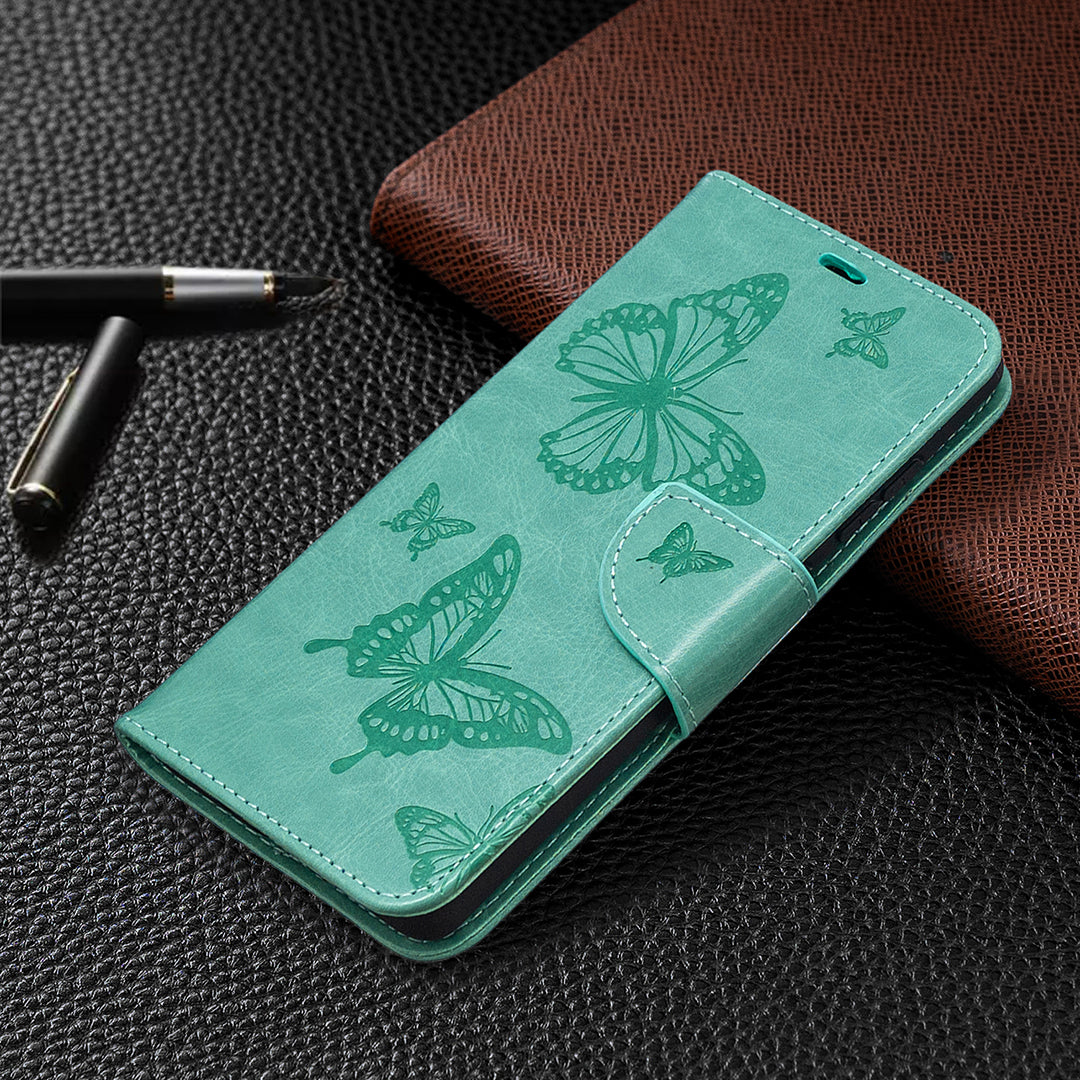 Imprint Butterflies with Wallet Leather Cover for Samsung Galaxy S20 FE 4G/FE 5G/S20 Lite/S20 FE 2022 - Green