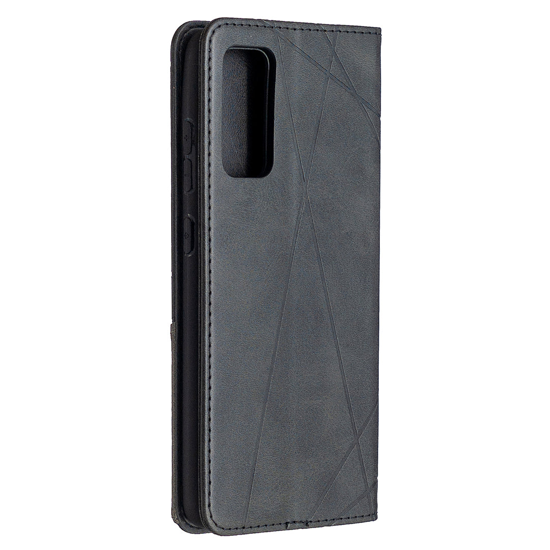Geometric Pattern Leather Stand Case with Card Slots for Samsung Galaxy S20 FE 4G / FE 5G / S20 Lite / S20 FE 2022 - Black