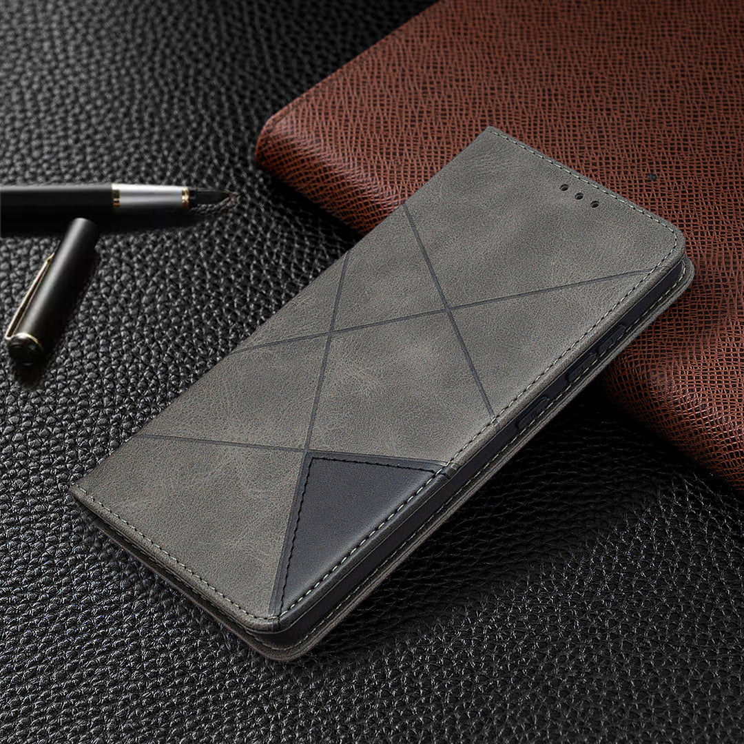 Geometric Pattern Leather Stand Case with Card Slots for Samsung Galaxy S20 FE 4G / FE 5G / S20 Lite / S20 FE 2022 - Grey