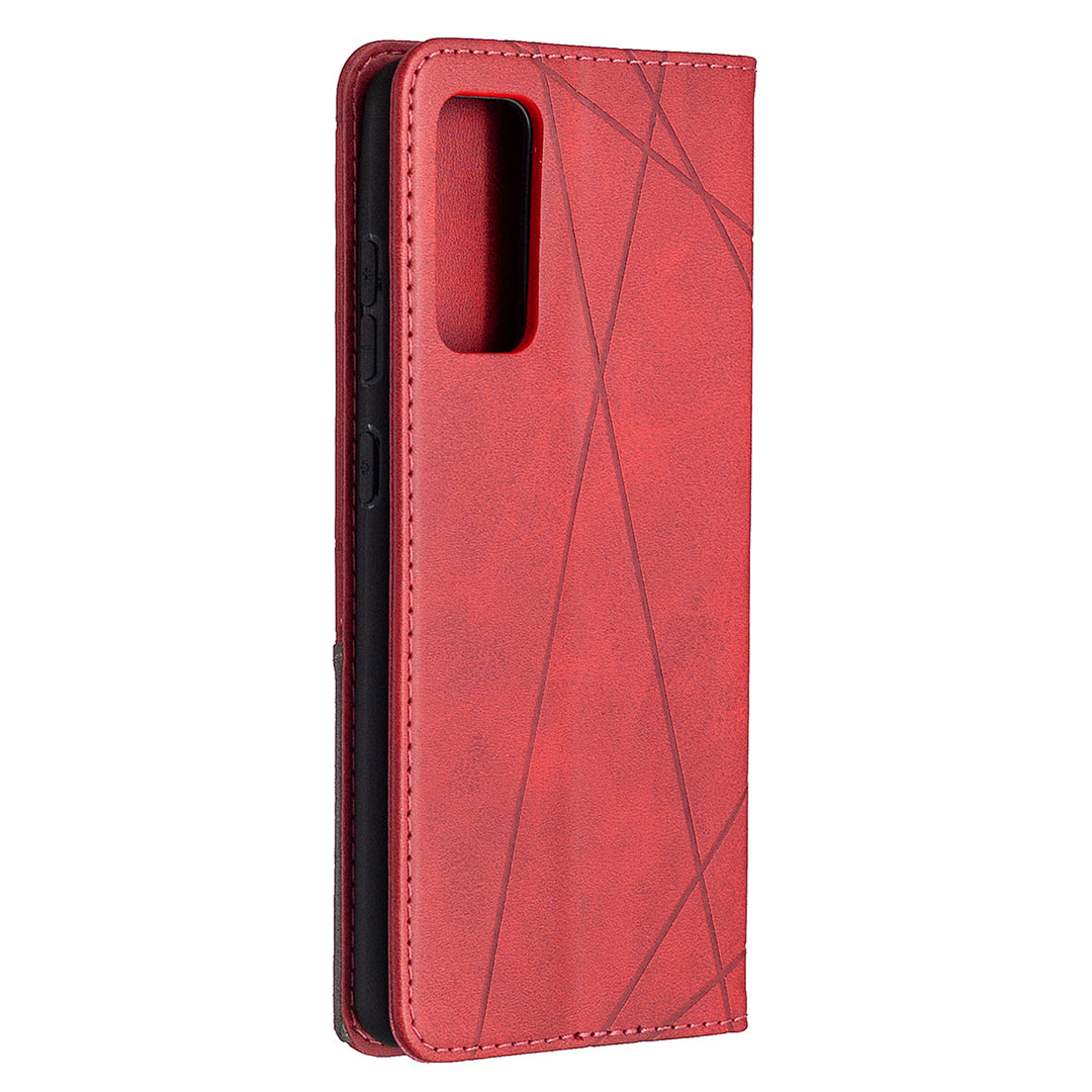 Geometric Pattern Leather Stand Case with Card Slots for Samsung Galaxy S20 FE 4G / FE 5G / S20 Lite / S20 FE 2022 - Red