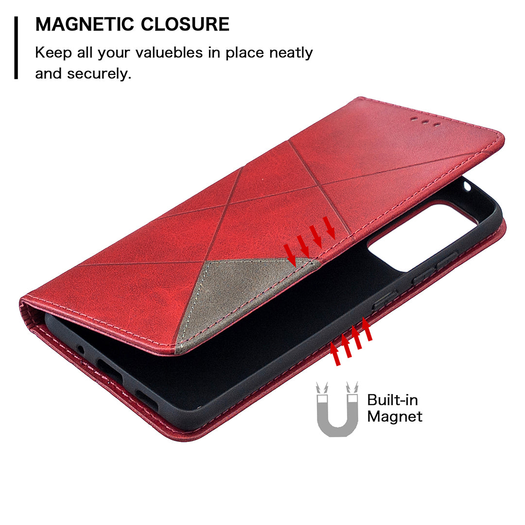 Geometric Pattern Leather Stand Case with Card Slots for Samsung Galaxy S20 FE 4G / FE 5G / S20 Lite / S20 FE 2022 - Red