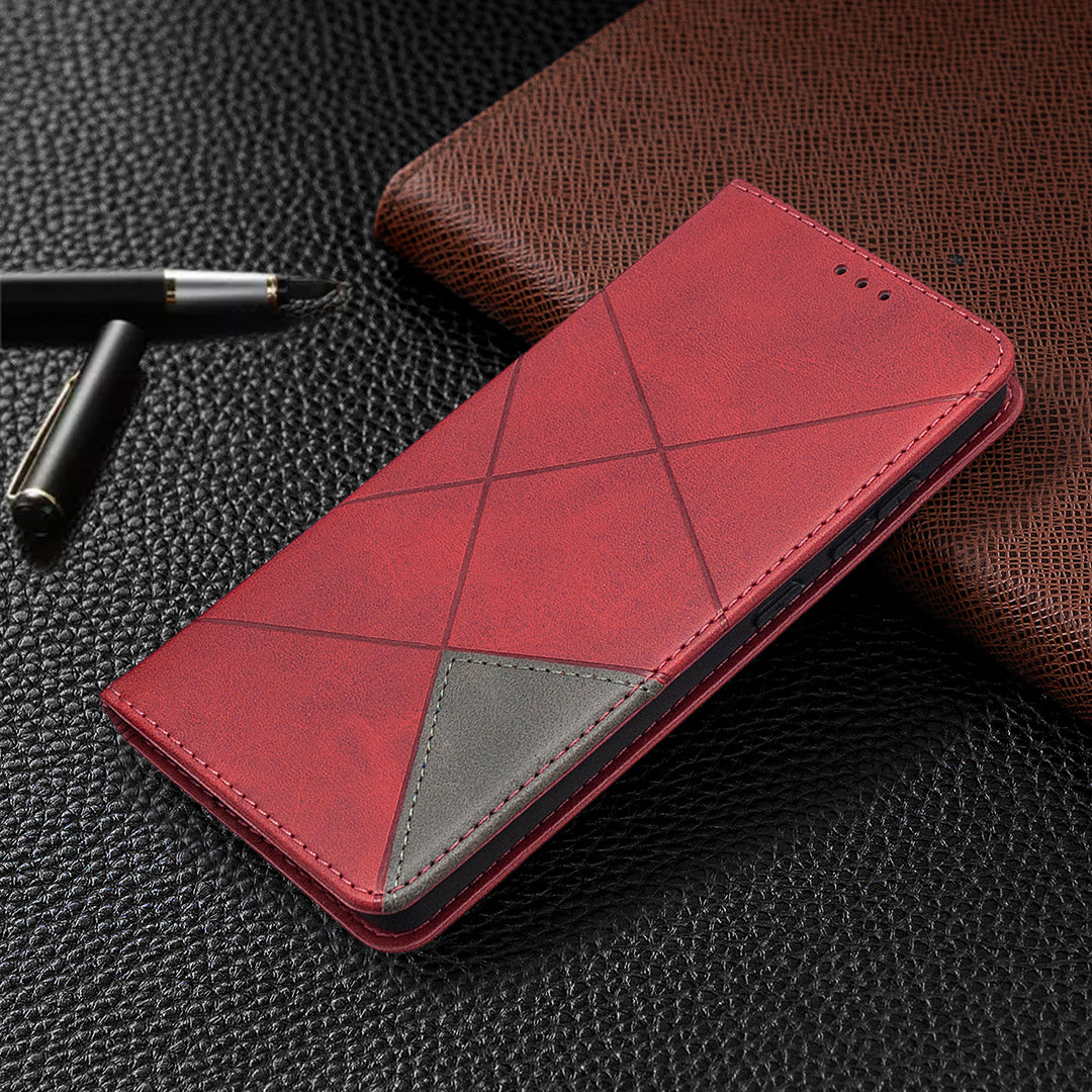 Geometric Pattern Leather Stand Case with Card Slots for Samsung Galaxy S20 FE 4G / FE 5G / S20 Lite / S20 FE 2022 - Red