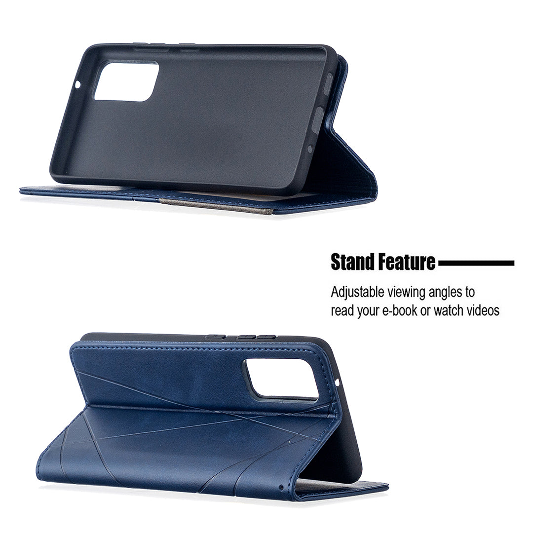 Geometric Pattern Leather Stand Case with Card Slots for Samsung Galaxy S20 FE 4G / FE 5G / S20 Lite / S20 FE 2022 - Blue