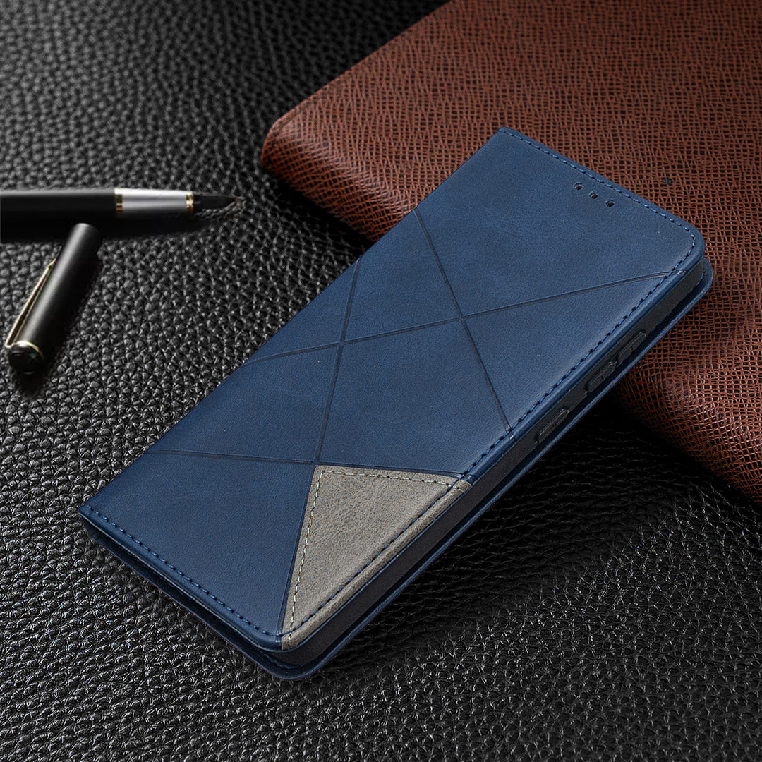Geometric Pattern Leather Stand Case with Card Slots for Samsung Galaxy S20 FE 4G / FE 5G / S20 Lite / S20 FE 2022 - Blue