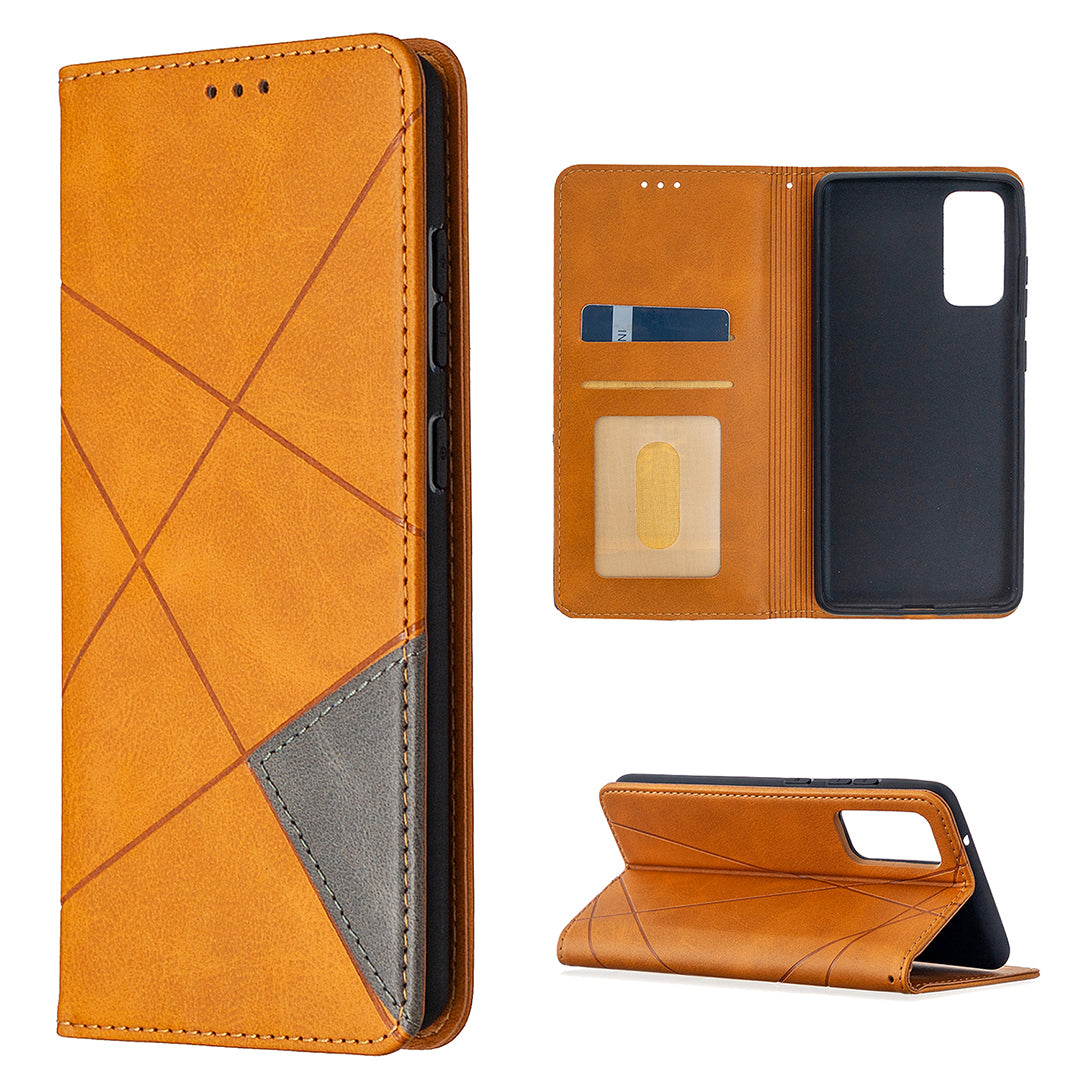 Geometric Pattern Leather Stand Case with Card Slots for Samsung Galaxy S20 FE 4G / FE 5G / S20 Lite / S20 FE 2022 - Yellow