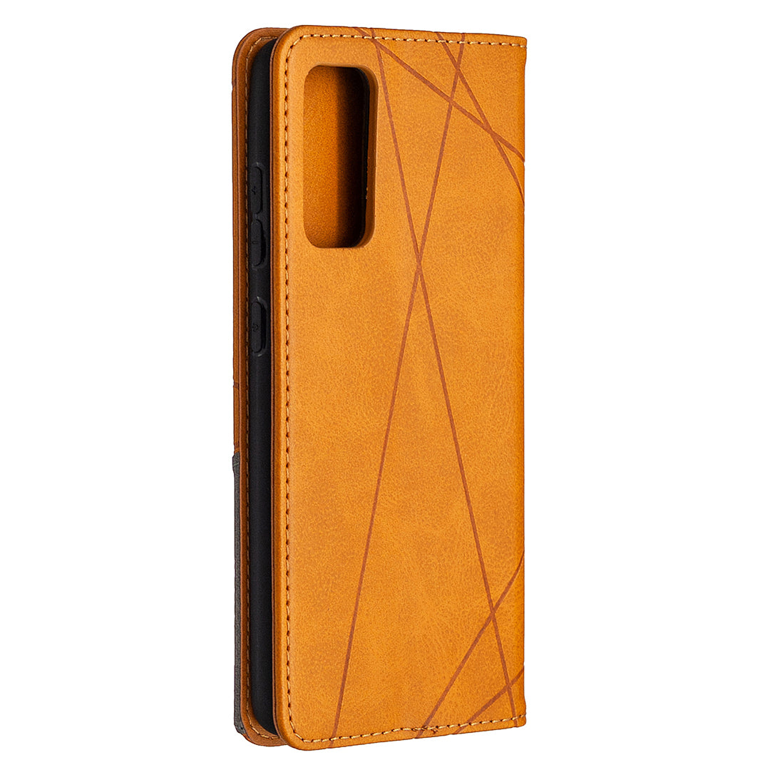 Geometric Pattern Leather Stand Case with Card Slots for Samsung Galaxy S20 FE 4G / FE 5G / S20 Lite / S20 FE 2022 - Yellow