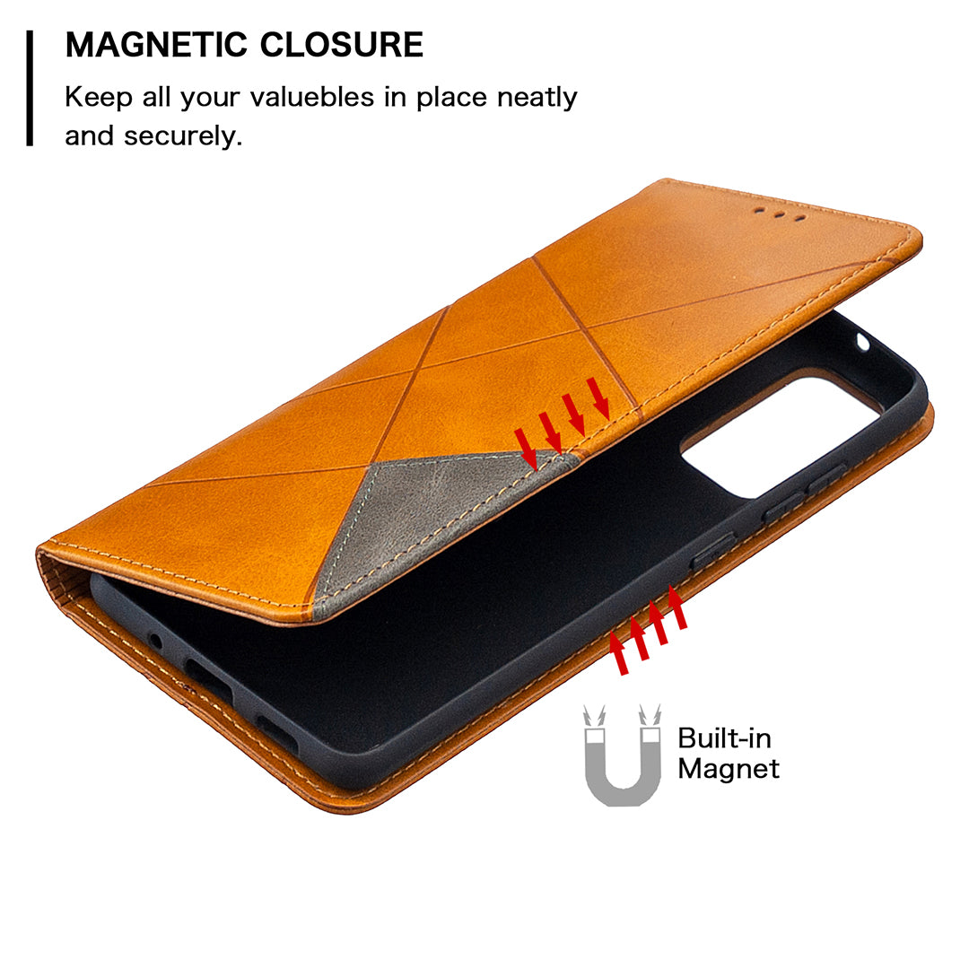 Geometric Pattern Leather Stand Case with Card Slots for Samsung Galaxy S20 FE 4G / FE 5G / S20 Lite / S20 FE 2022 - Yellow