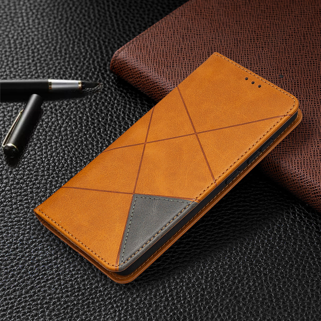 Geometric Pattern Leather Stand Case with Card Slots for Samsung Galaxy S20 FE 4G / FE 5G / S20 Lite / S20 FE 2022 - Yellow