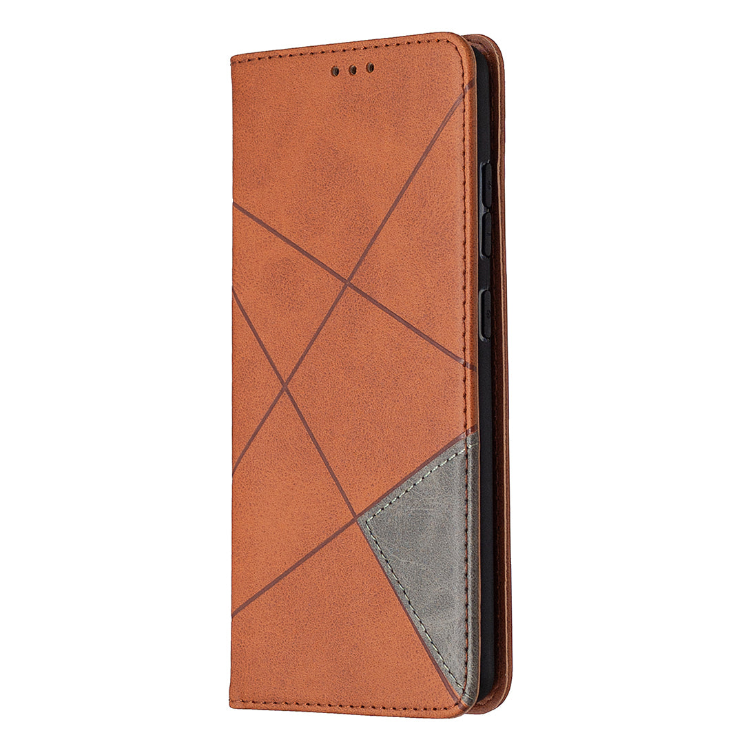 Geometric Pattern Leather Stand Case with Card Slots for Samsung Galaxy S20 FE 4G / FE 5G / S20 Lite / S20 FE 2022 - Brown