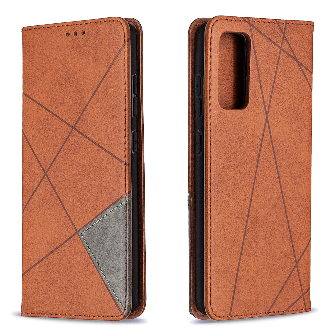 Geometric Pattern Leather Stand Case with Card Slots for Samsung Galaxy S20 FE 4G / FE 5G / S20 Lite / S20 FE 2022 - Brown