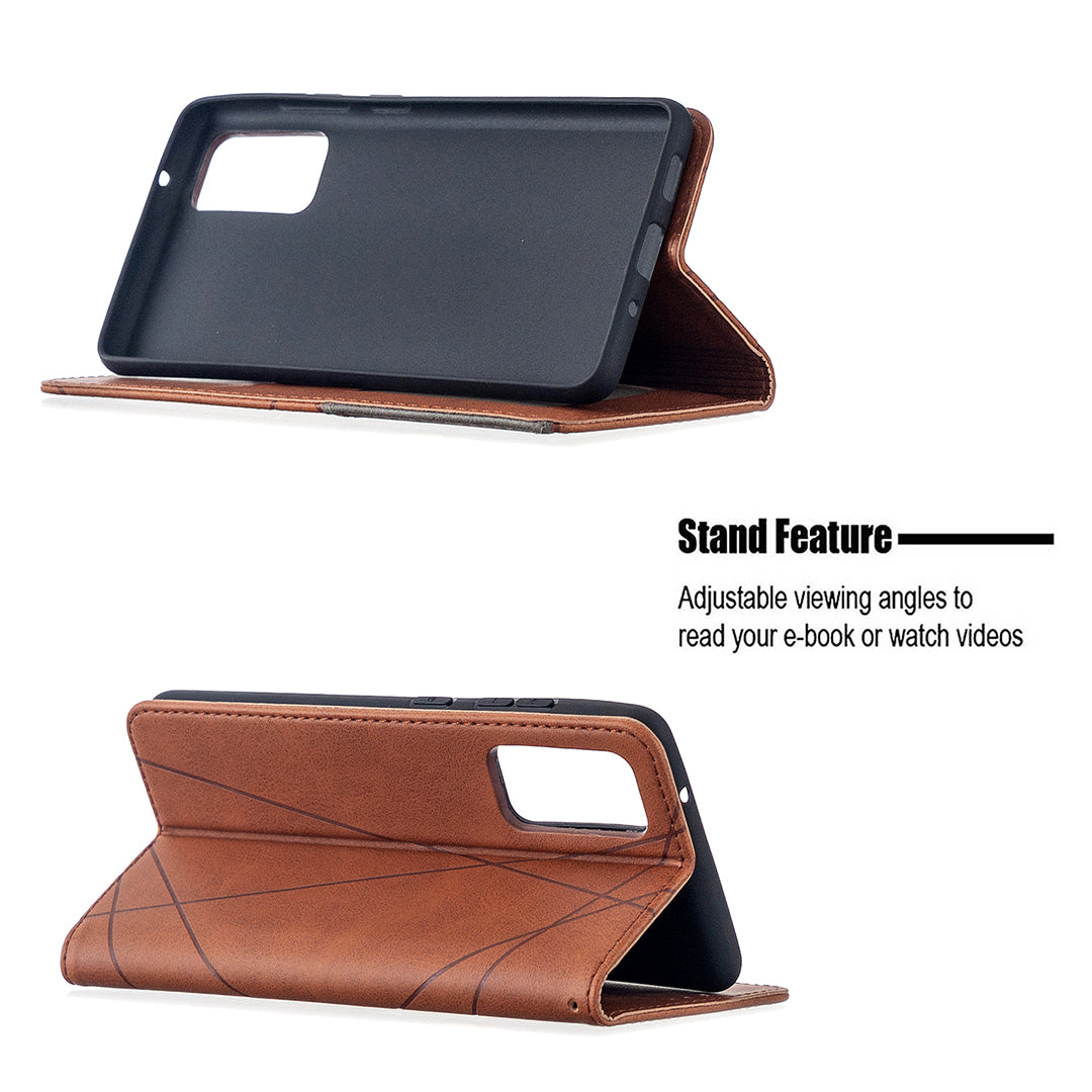 Geometric Pattern Leather Stand Case with Card Slots for Samsung Galaxy S20 FE 4G / FE 5G / S20 Lite / S20 FE 2022 - Brown
