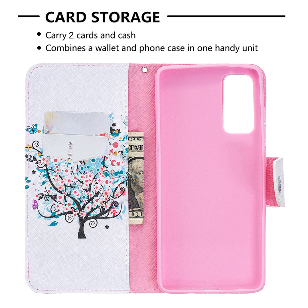 Pattern Printing Leather Wallet Protective Shell for Samsung Galaxy S20 FE 4G/FE 5G/S20 Lite/S20 FE 2022 - Flower Tree