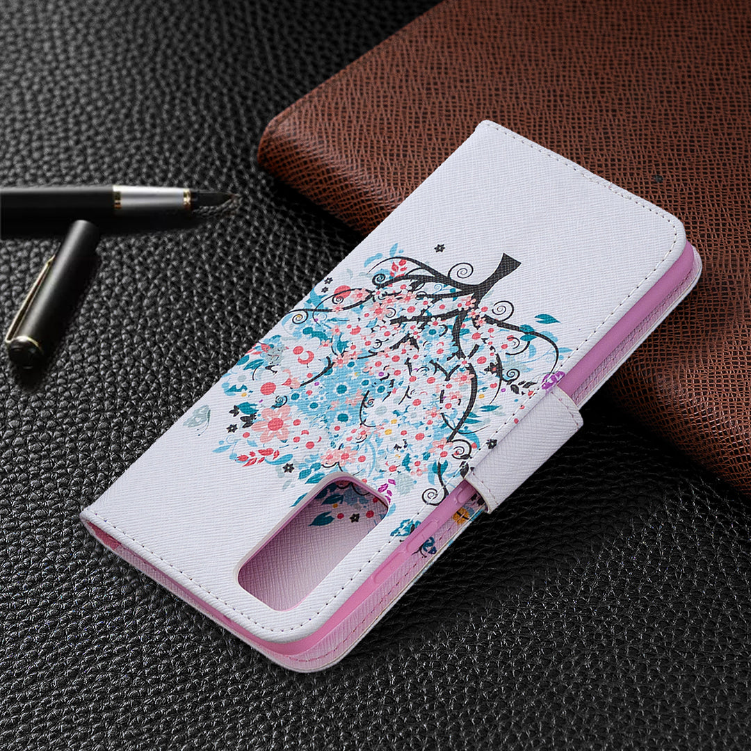 Pattern Printing Leather Wallet Protective Shell for Samsung Galaxy S20 FE 4G/FE 5G/S20 Lite/S20 FE 2022 - Flower Tree