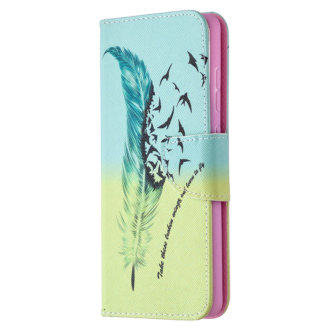 Pattern Printing Leather Wallet Protective Shell for Samsung Galaxy S20 FE 4G/FE 5G/S20 Lite/S20 FE 2022 - Feather