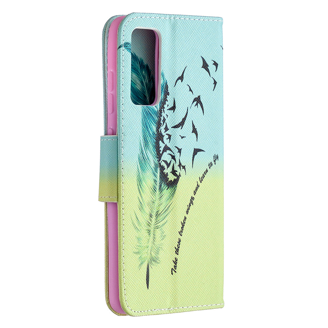 Pattern Printing Leather Wallet Protective Shell for Samsung Galaxy S20 FE 4G/FE 5G/S20 Lite/S20 FE 2022 - Feather