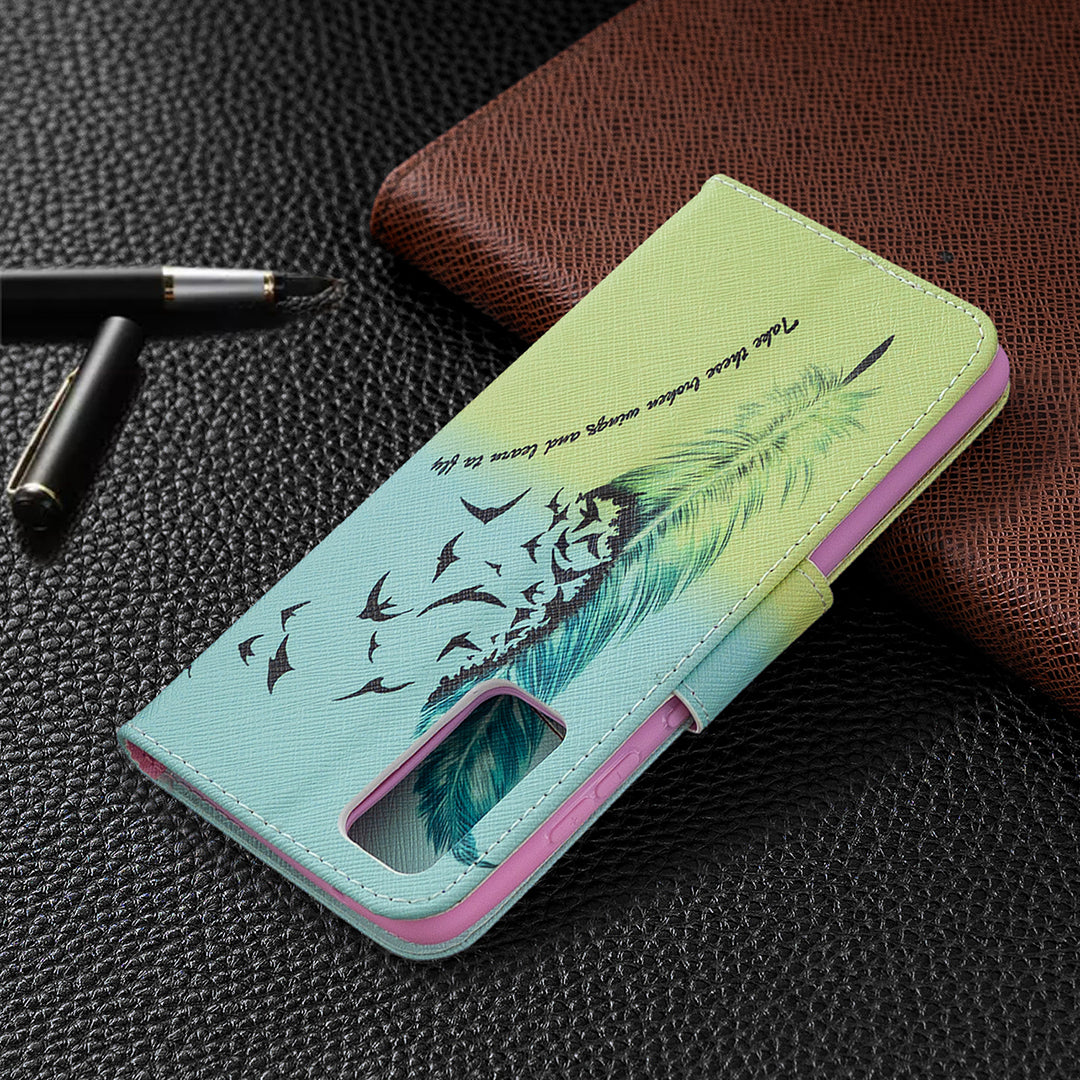 Pattern Printing Leather Wallet Protective Shell for Samsung Galaxy S20 FE 4G/FE 5G/S20 Lite/S20 FE 2022 - Feather