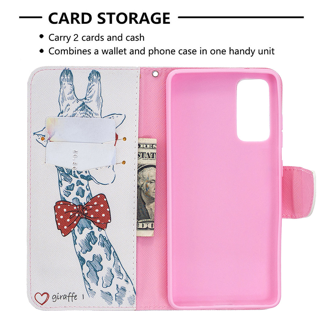 Pattern Printing Leather Wallet Protective Shell for Samsung Galaxy S20 FE 4G/FE 5G/S20 Lite/S20 FE 2022 - Giraffe
