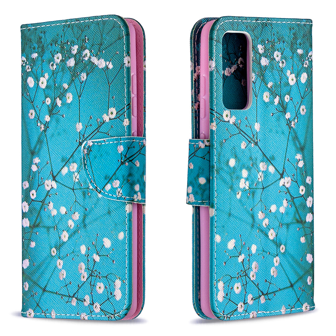 Pattern Printing Leather Wallet Protective Shell for Samsung Galaxy S20 FE 4G/FE 5G/S20 Lite/S20 FE 2022 - Flower Branches