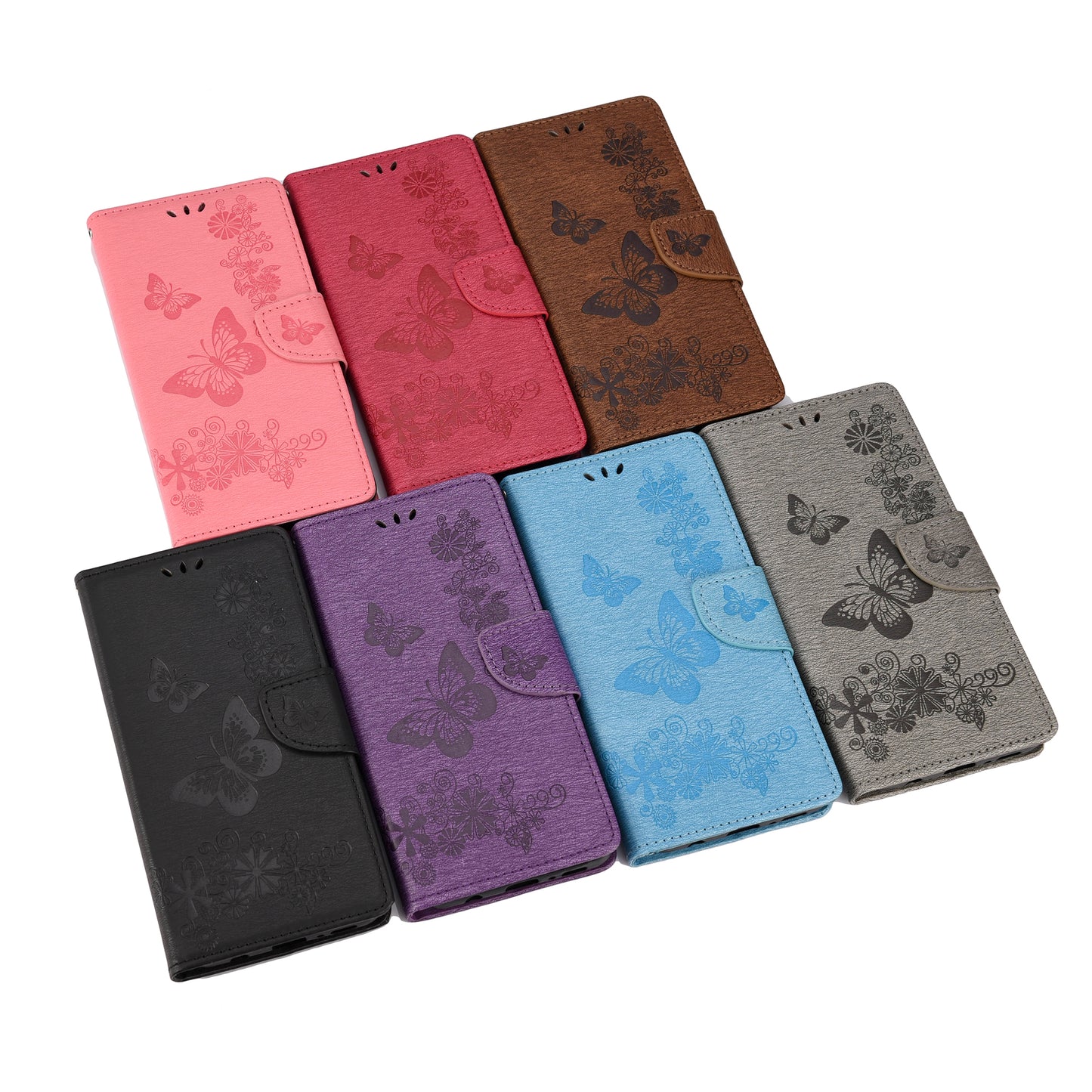 Imprint Butterflies Flower Wallet Stand Leather Case for Samsung Galaxy S20 FE 4G/FE 5G/S20 Lite/S20 FE 2022 - Black