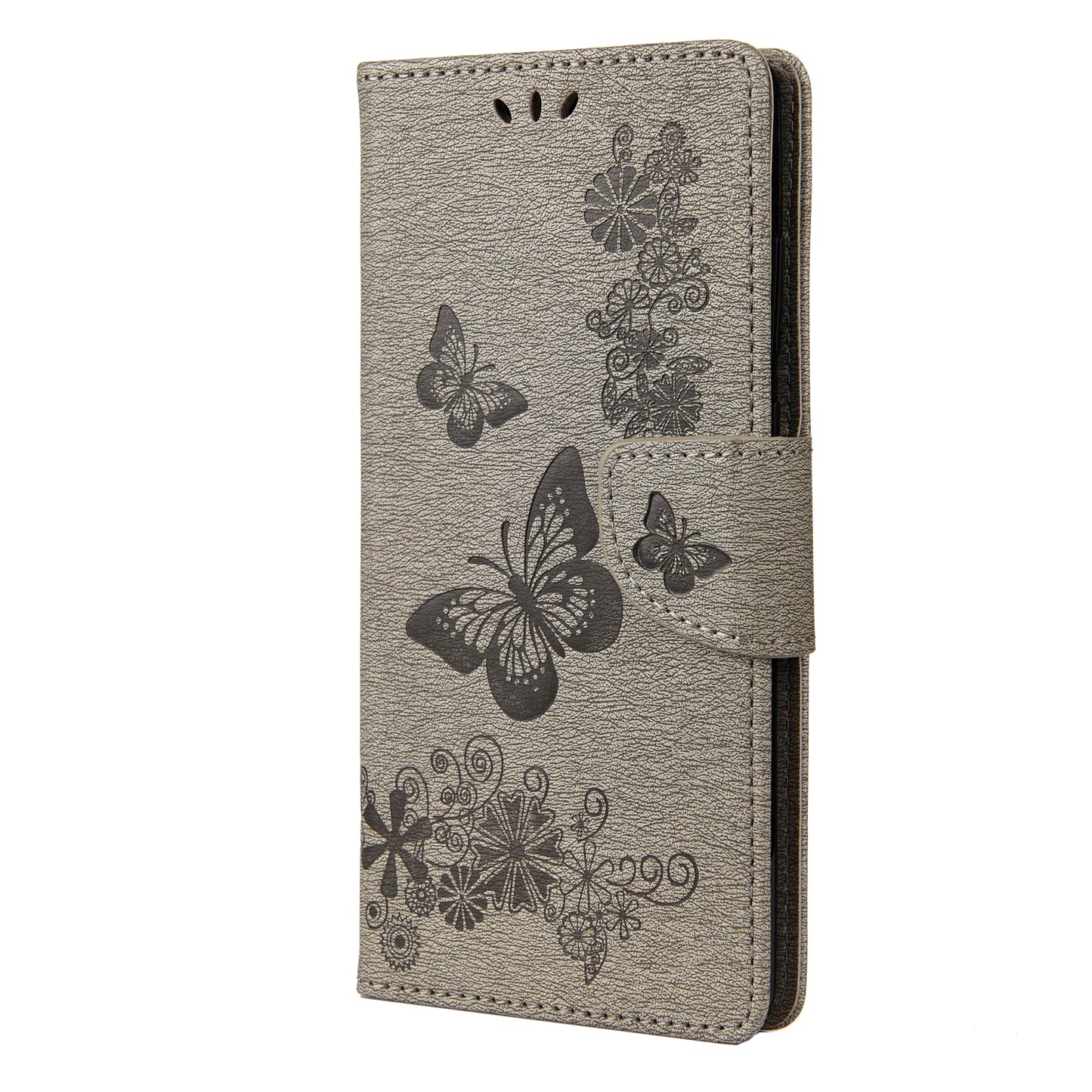 Imprint Butterflies Flower Wallet Stand Leather Case for Samsung Galaxy S20 FE 4G/FE 5G/S20 Lite/S20 FE 2022 - Grey