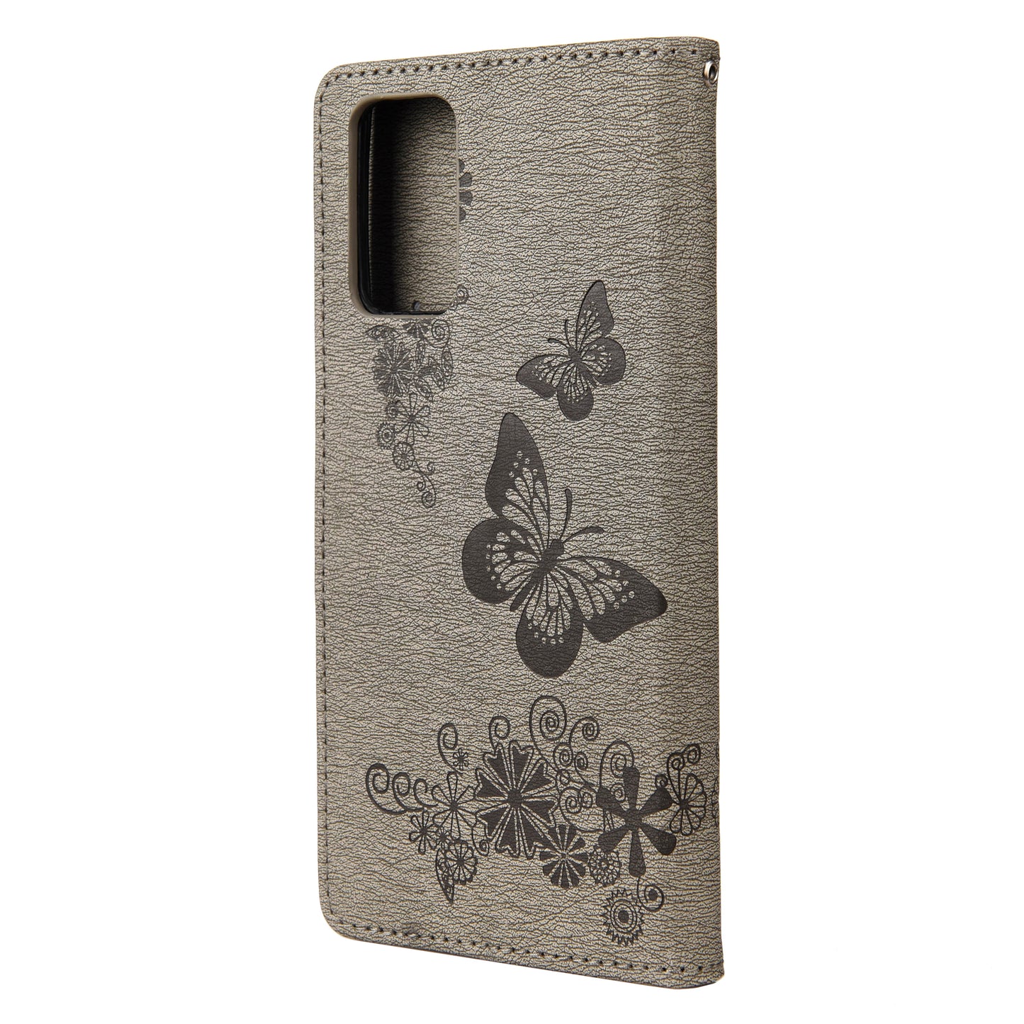 Imprint Butterflies Flower Wallet Stand Leather Case for Samsung Galaxy S20 FE 4G/FE 5G/S20 Lite/S20 FE 2022 - Grey