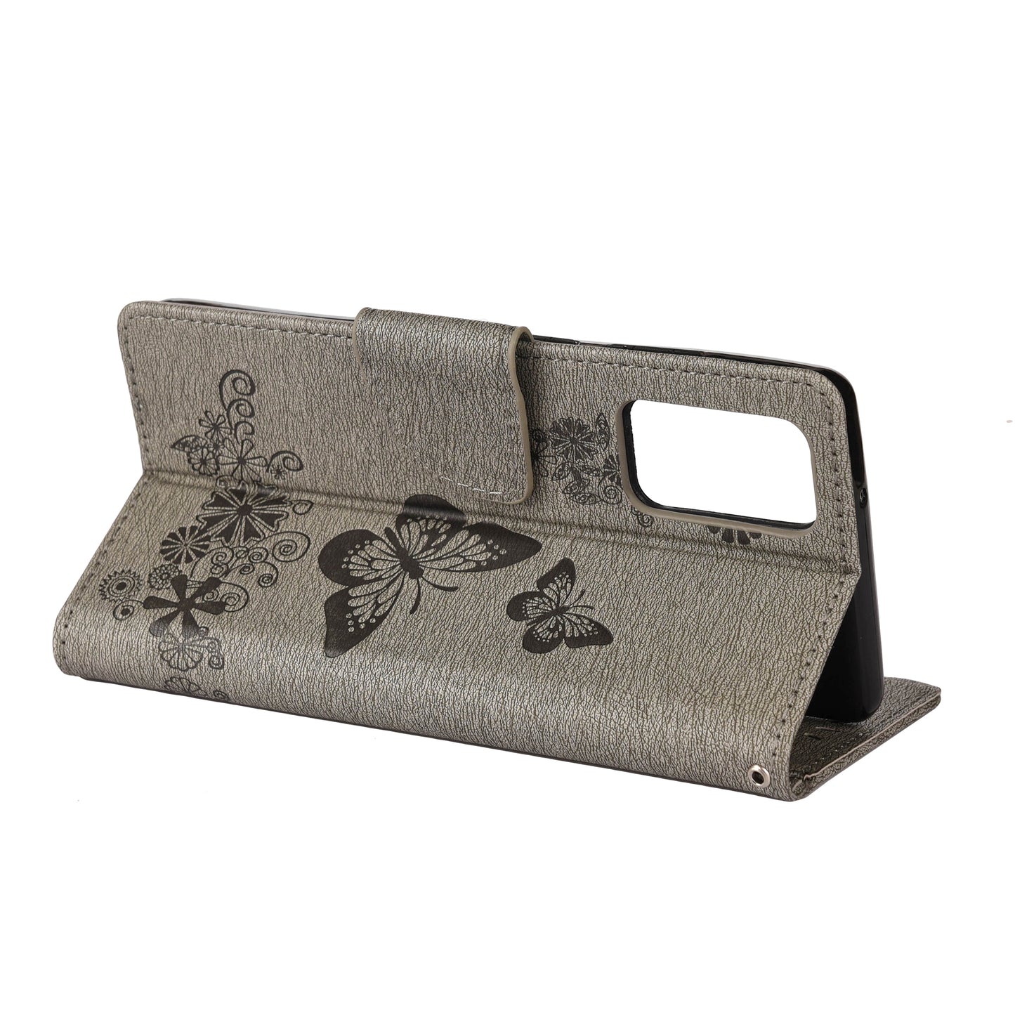 Imprint Butterflies Flower Wallet Stand Leather Case for Samsung Galaxy S20 FE 4G/FE 5G/S20 Lite/S20 FE 2022 - Grey