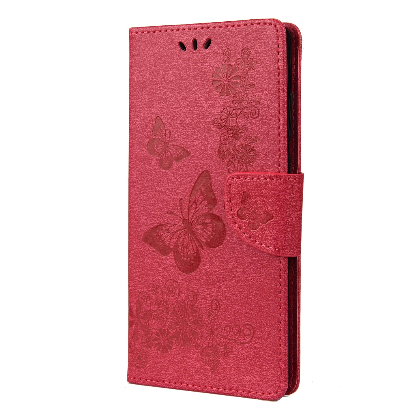 Imprint Butterflies Flower Wallet Stand Leather Case for Samsung Galaxy S20 FE 4G/FE 5G/S20 Lite/S20 FE 2022 - Red
