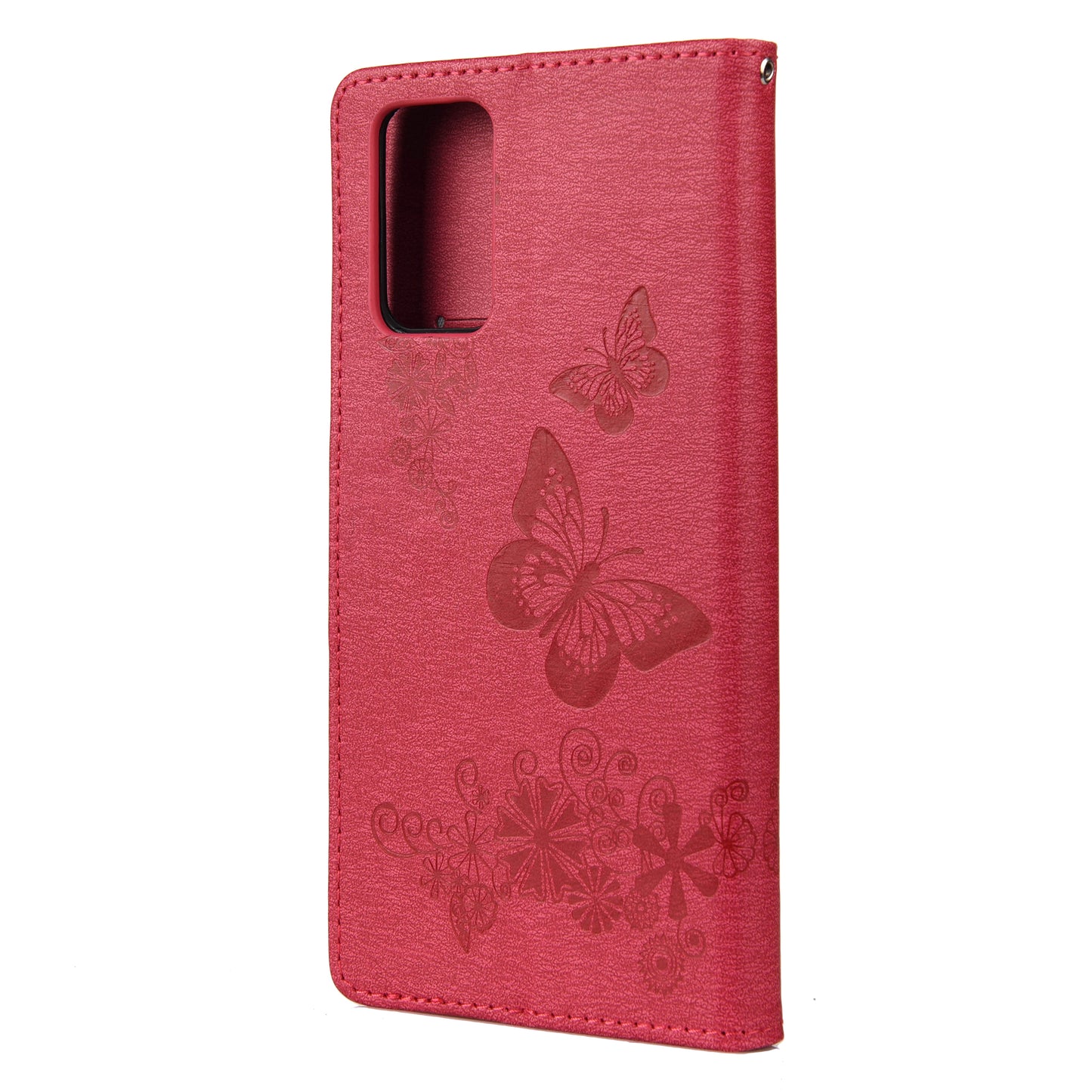 Imprint Butterflies Flower Wallet Stand Leather Case for Samsung Galaxy S20 FE 4G/FE 5G/S20 Lite/S20 FE 2022 - Red