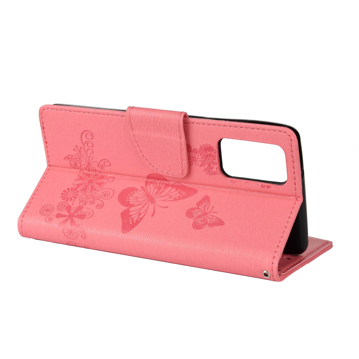 Imprint Butterflies Flower Wallet Stand Leather Case for Samsung Galaxy S20 FE 4G/FE 5G/S20 Lite/S20 FE 2022 - Pink