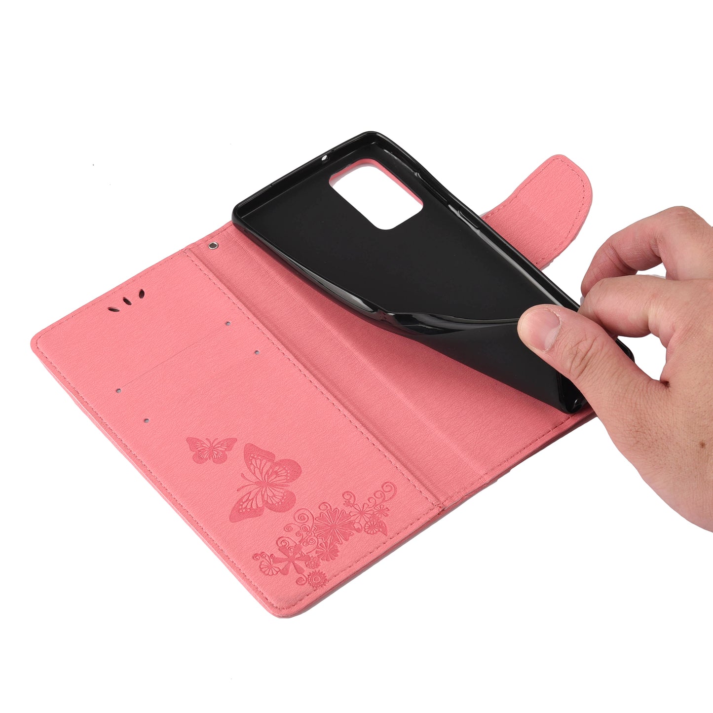 Imprint Butterflies Flower Wallet Stand Leather Case for Samsung Galaxy S20 FE 4G/FE 5G/S20 Lite/S20 FE 2022 - Pink