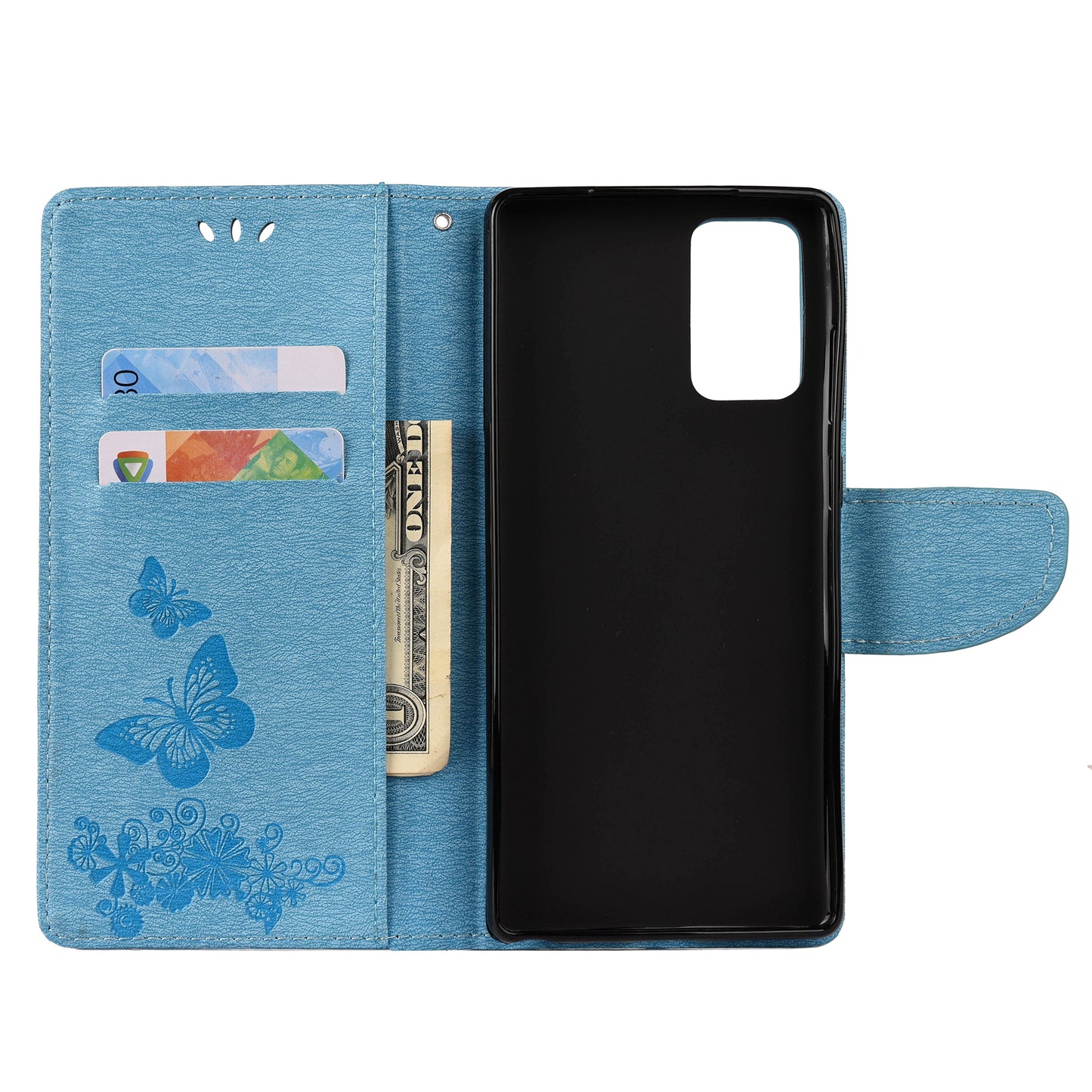 Imprint Butterflies Flower Wallet Stand Leather Case for Samsung Galaxy S20 FE 4G/FE 5G/S20 Lite/S20 FE 2022 - Blue