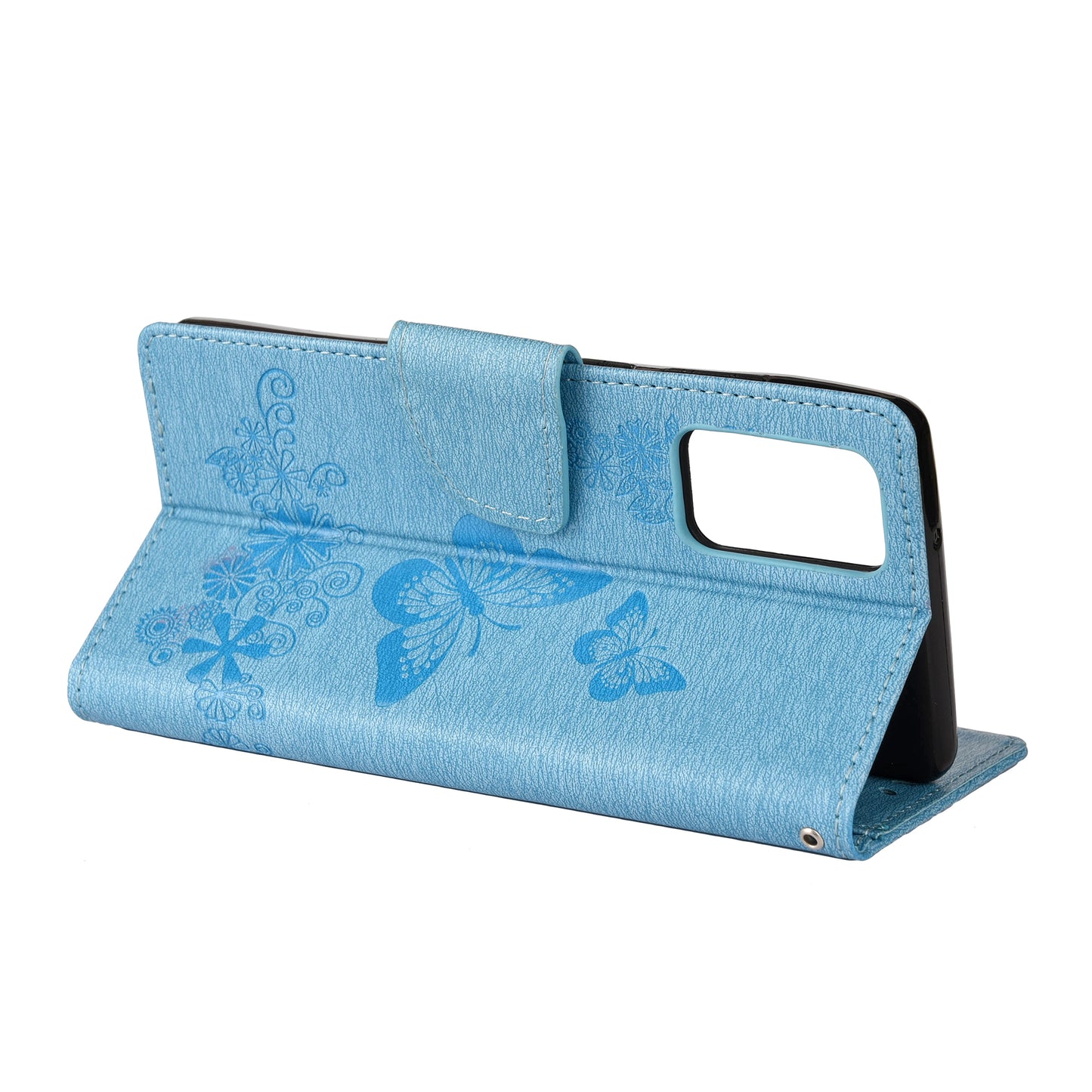 Imprint Butterflies Flower Wallet Stand Leather Case for Samsung Galaxy S20 FE 4G/FE 5G/S20 Lite/S20 FE 2022 - Blue