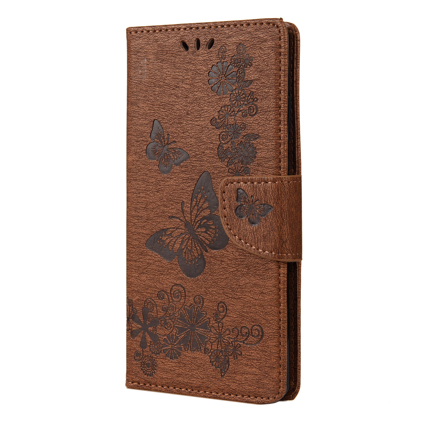 Imprint Butterflies Flower Wallet Stand Leather Case for Samsung Galaxy S20 FE 4G/FE 5G/S20 Lite/S20 FE 2022 - Brown