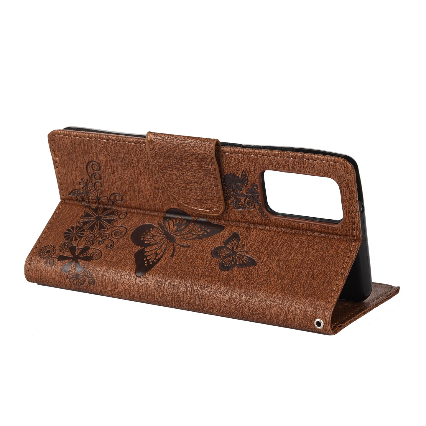 Imprint Butterflies Flower Wallet Stand Leather Case for Samsung Galaxy S20 FE 4G/FE 5G/S20 Lite/S20 FE 2022 - Brown