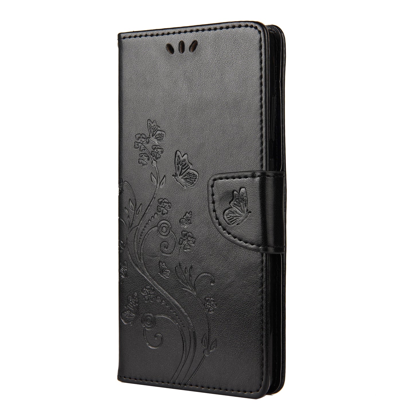 Imprint Butterflies Wallet Stand Flip Leather Phone Cover for Samsung Galaxy S20 FE 4G/FE 5G/S20 Lite/S20 FE 2022 - Black