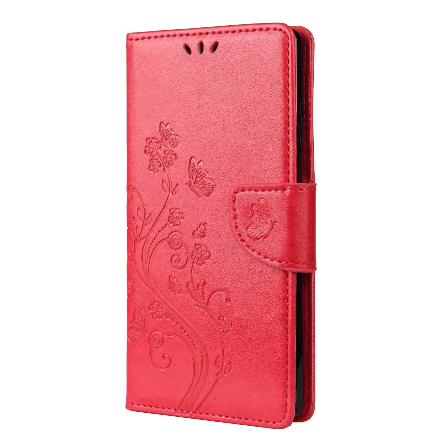Imprint Butterflies Wallet Stand Flip Leather Phone Cover for Samsung Galaxy S20 FE 4G/FE 5G/S20 Lite/S20 FE 2022 - Red