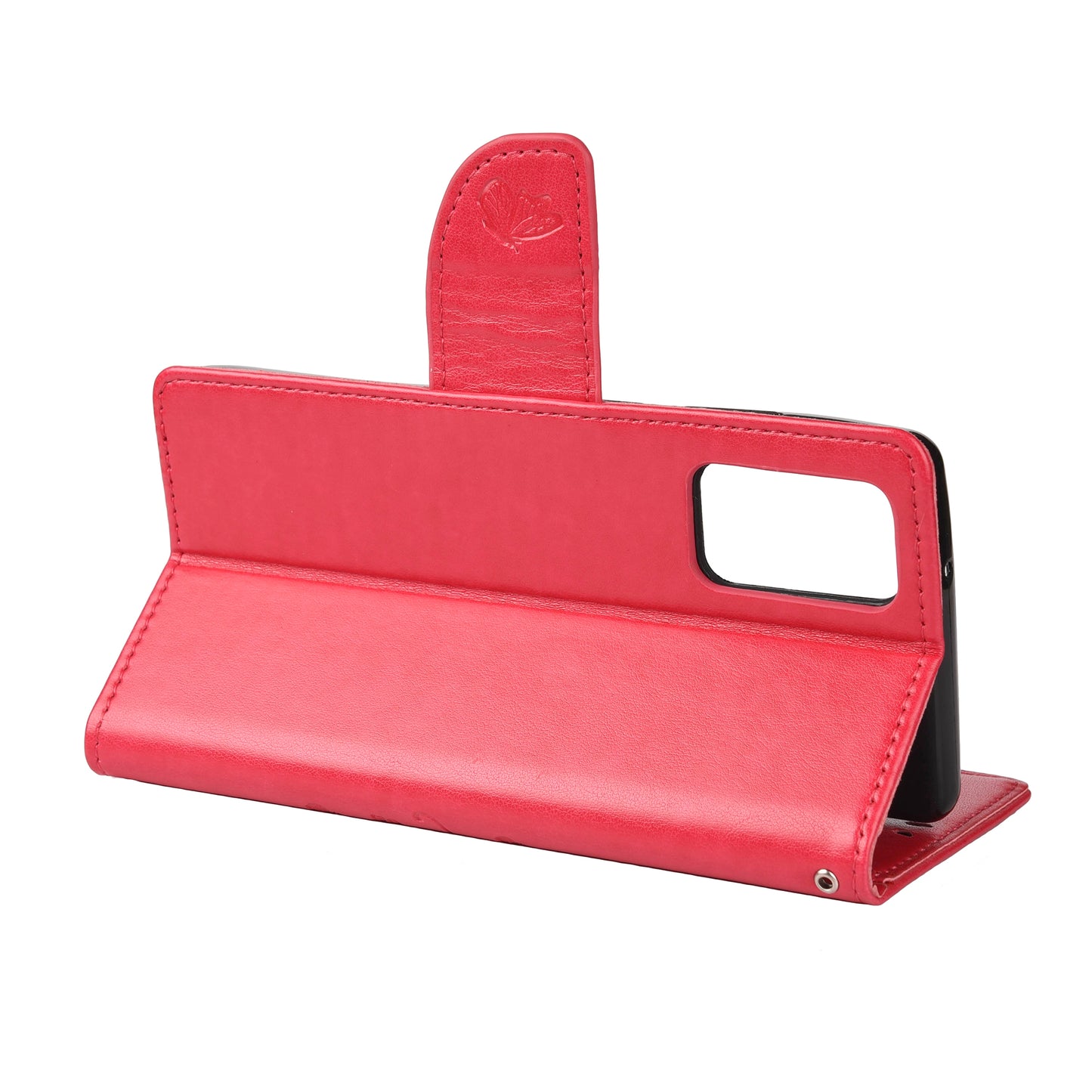 Imprint Butterflies Wallet Stand Flip Leather Phone Cover for Samsung Galaxy S20 FE 4G/FE 5G/S20 Lite/S20 FE 2022 - Red
