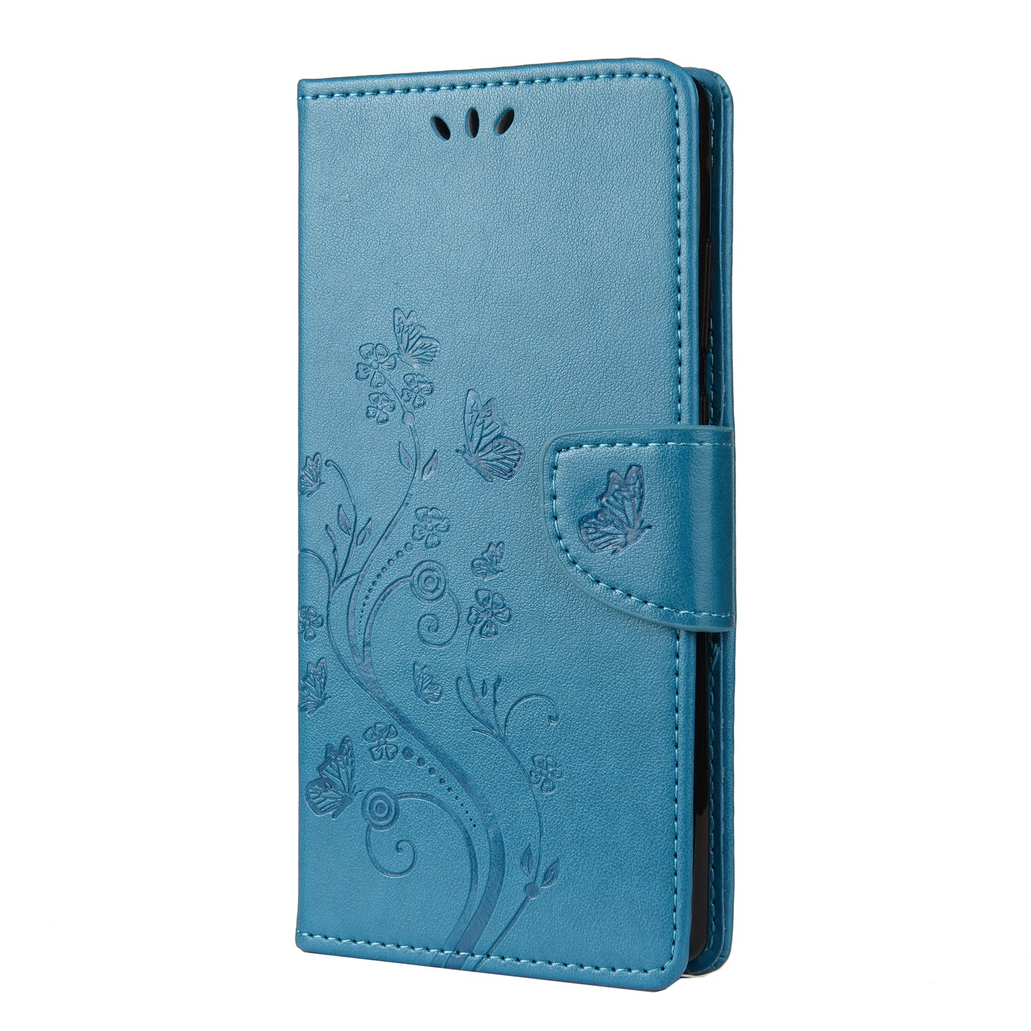Imprint Butterflies Wallet Stand Flip Leather Phone Cover for Samsung Galaxy S20 FE 4G/FE 5G/S20 Lite/S20 FE 2022 - Blue
