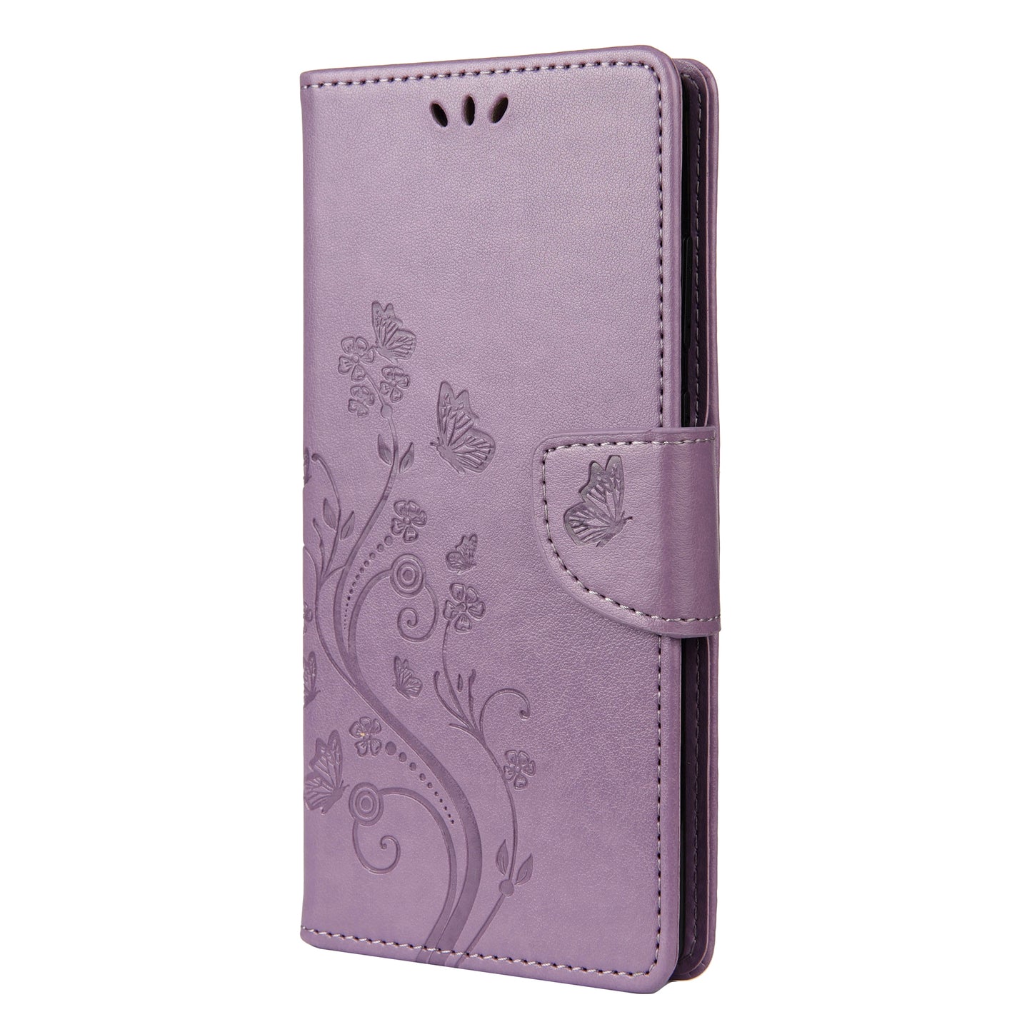 Imprint Butterflies Wallet Stand Flip Leather Phone Cover for Samsung Galaxy S20 FE 4G/FE 5G/S20 Lite/S20 FE 2022 - Light Purple