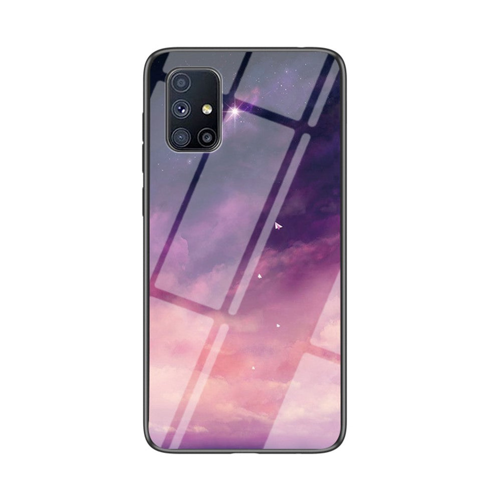 Starry Sky Pattern Tempered Glass + PC + TPU Hybrid Cover for Samsung Galaxy M31s - Purple Sky