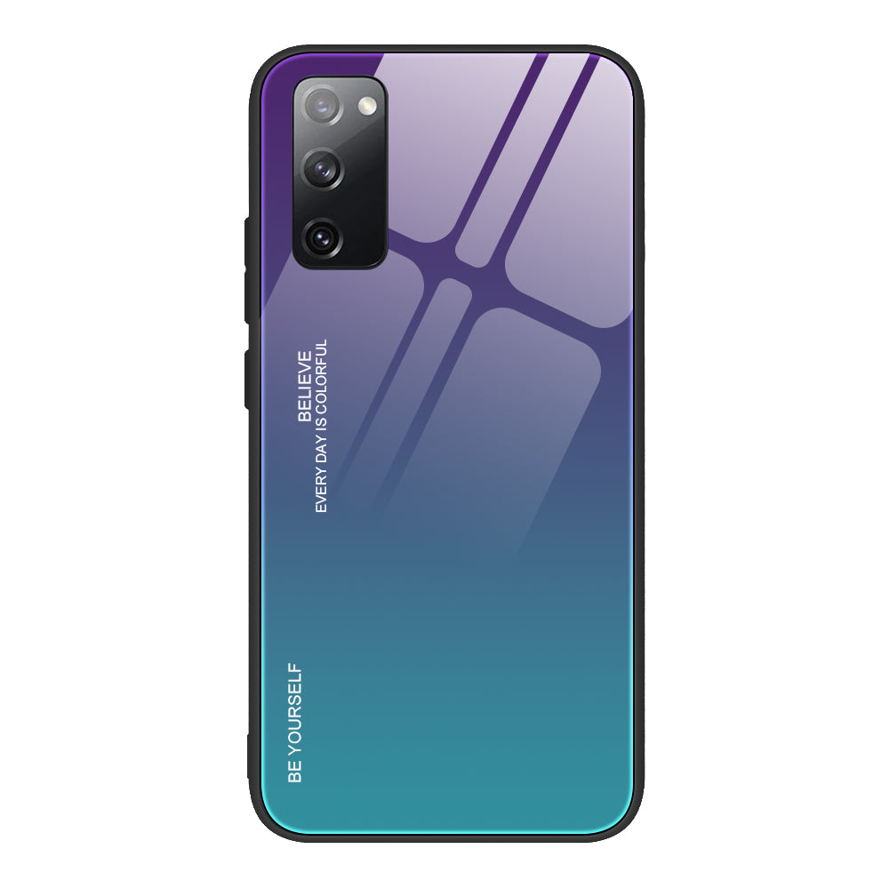 Gradient Tempered Glass PC TPU Hybrid Case for Samsung Galaxy S20 FE 4G/FE 5G/S20 Lite/S20 FE 2022 - Purple / Blue
