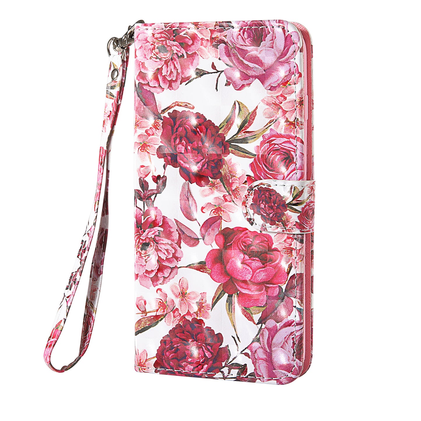 Light Spot Decor Pattern Printing Wallet Stand Leather Shell with Strap for Samsung Galaxy S20 FE 4G/FE 5G/S20 Lite/S20 FE 2022 - Red Flowers