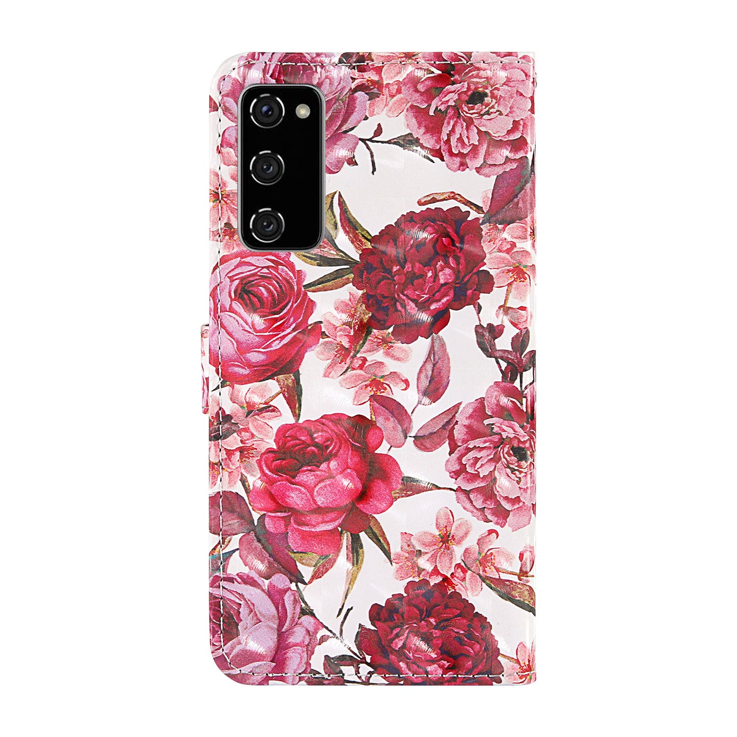 Light Spot Decor Pattern Printing Wallet Stand Leather Shell with Strap for Samsung Galaxy S20 FE 4G/FE 5G/S20 Lite/S20 FE 2022 - Red Flowers