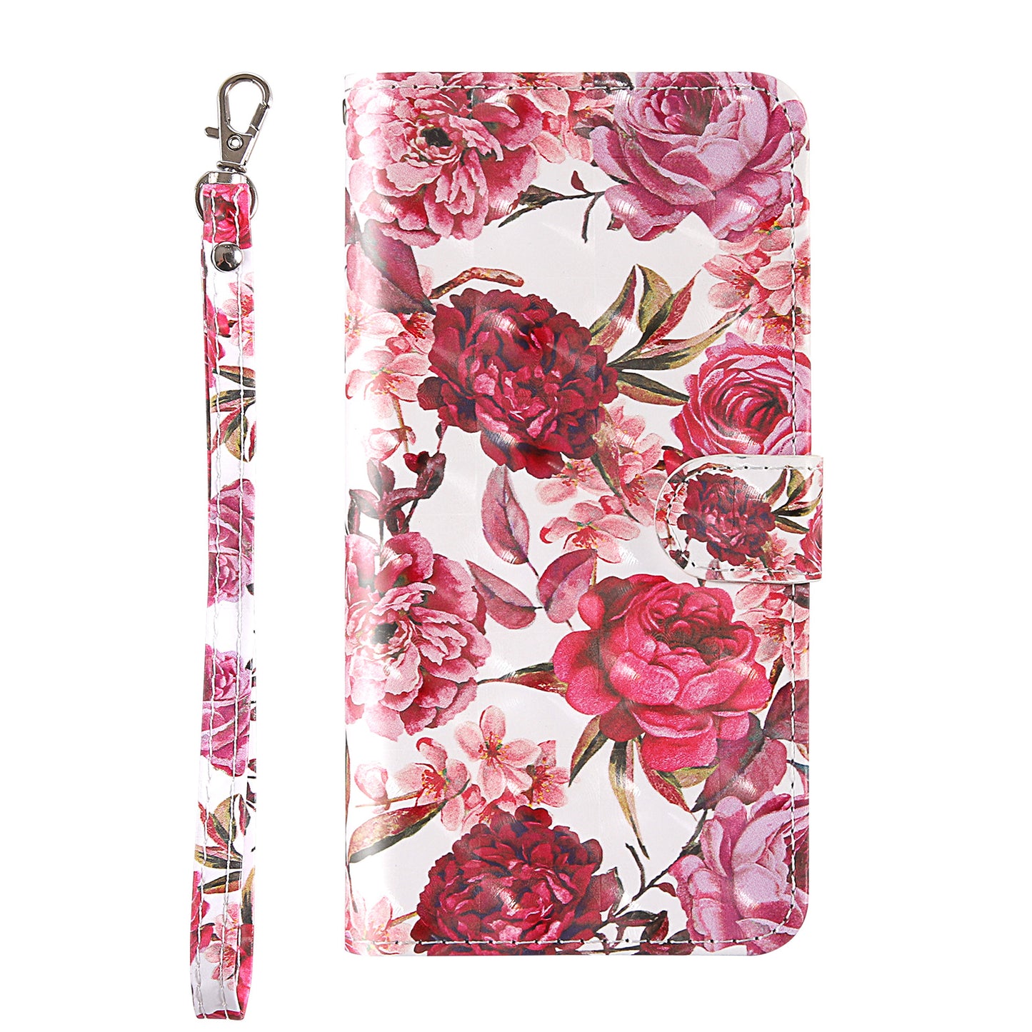 Light Spot Decor Pattern Printing Wallet Stand Leather Shell with Strap for Samsung Galaxy S20 FE 4G/FE 5G/S20 Lite/S20 FE 2022 - Red Flowers