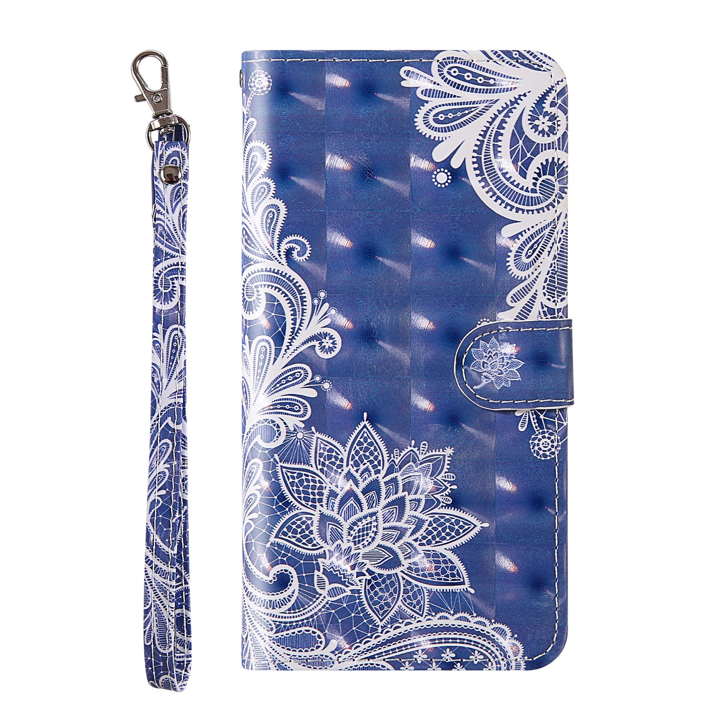 Light Spot Decor Pattern Printing Wallet Stand Leather Shell with Strap for Samsung Galaxy S20 FE 4G/FE 5G/S20 Lite/S20 FE 2022 - Lace Flower