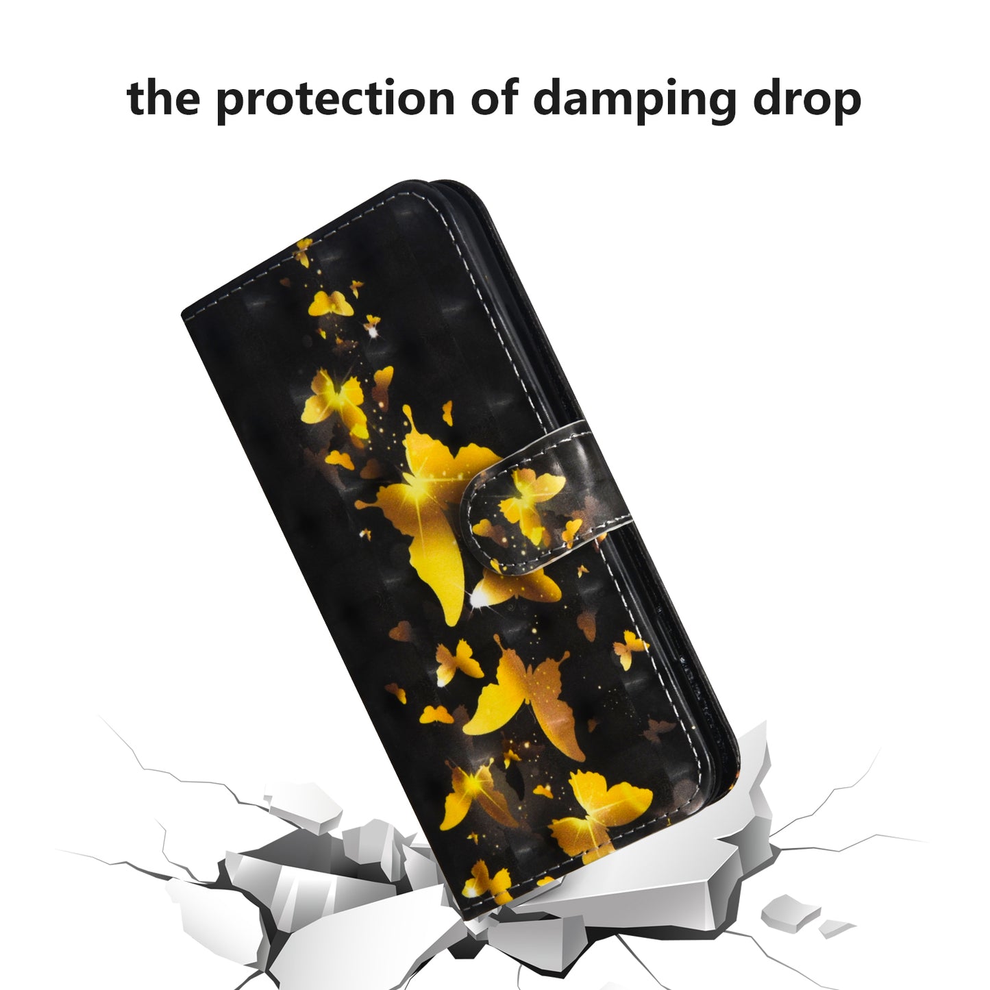 Light Spot Decor Pattern Printing Wallet Stand Leather Shell with Strap for Samsung Galaxy S20 FE 4G/FE 5G/S20 Lite/S20 FE 2022 - Gold Butterfly