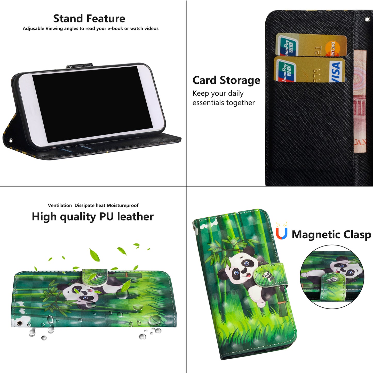 Light Spot Decor Pattern Printing Wallet Stand Leather Shell with Strap for Samsung Galaxy S20 FE 4G/FE 5G/S20 Lite/S20 FE 2022 - Panda