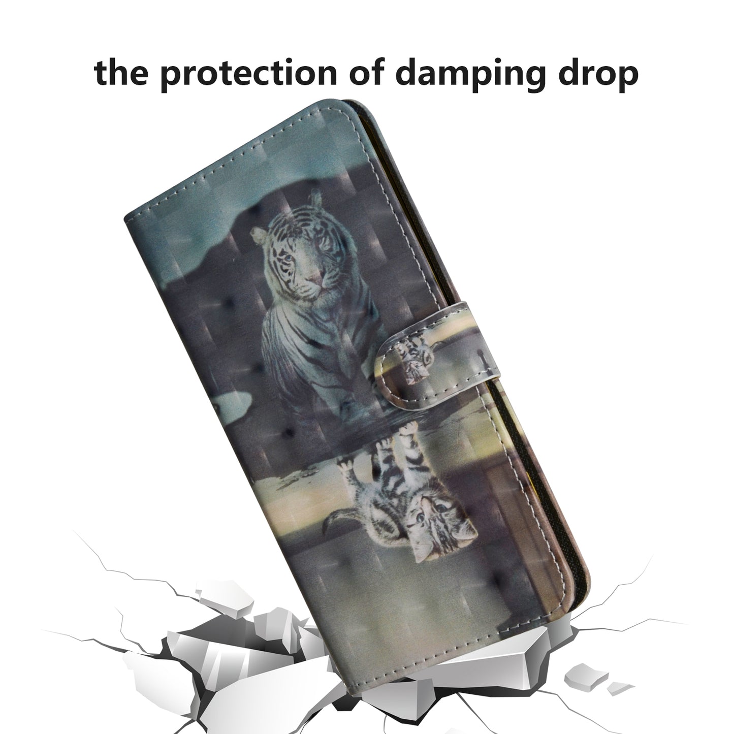 Light Spot Decor Pattern Printing Wallet Stand Leather Shell with Strap for Samsung Galaxy S20 FE 4G/FE 5G/S20 Lite/S20 FE 2022 - Cat and Tiger Reflection